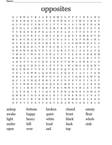 Opposites Word Search Image