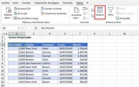 Ordenar columnas automáticamente en Excel