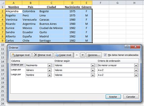 Ordenar columnas por múltiples criterios