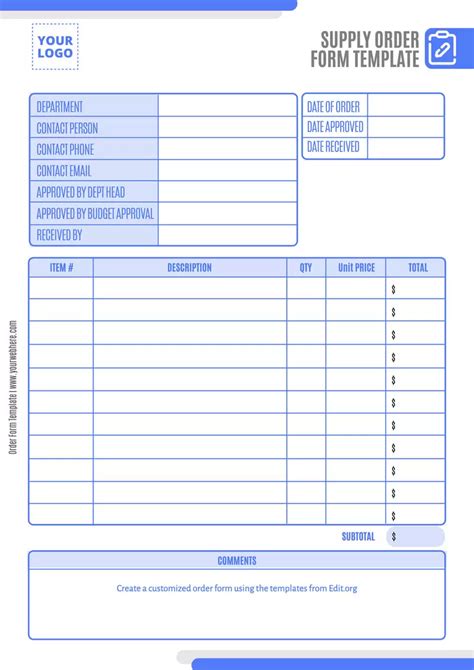 Order Form Template Features