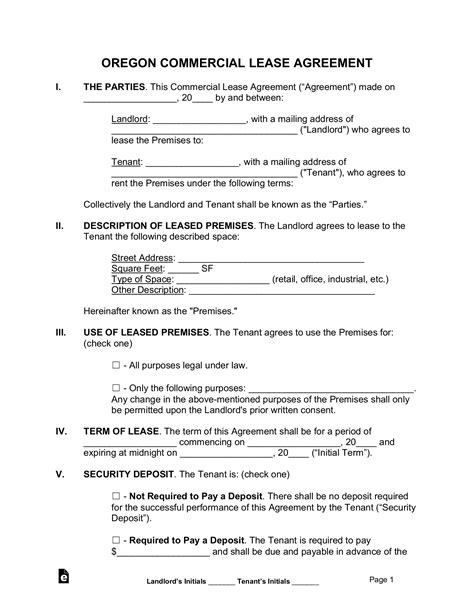 Oregon Commercial Lease Agreement Template