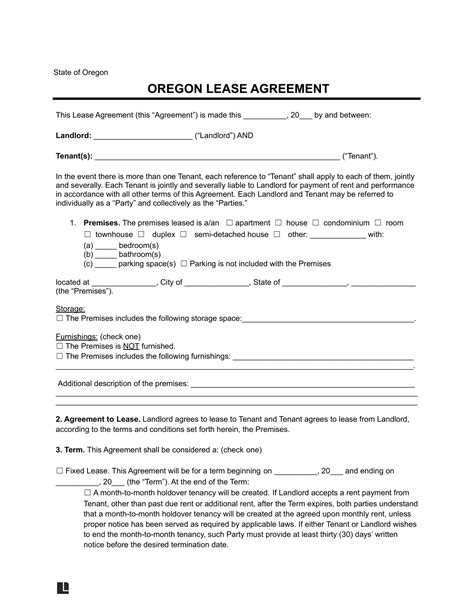 Oregon Landlord Lease Agreement Template