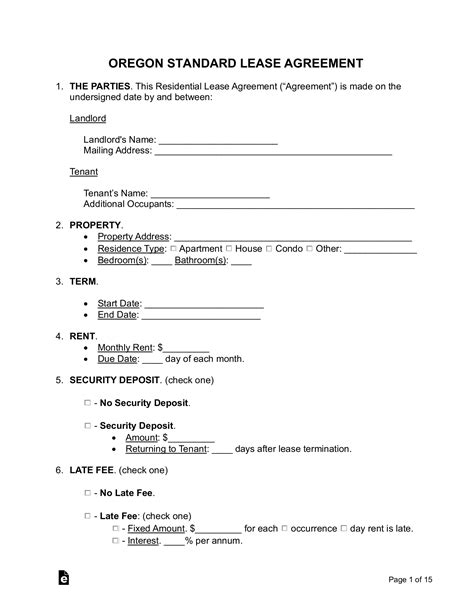 Oregon Lease Agreement Form