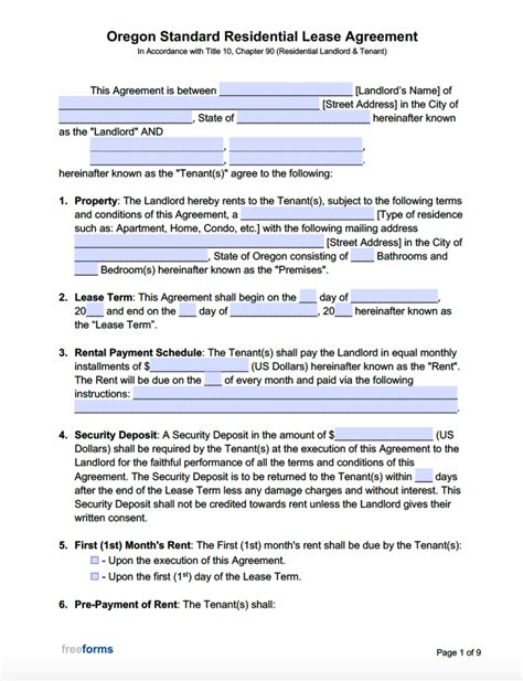 Oregon Lease Agreement Sample