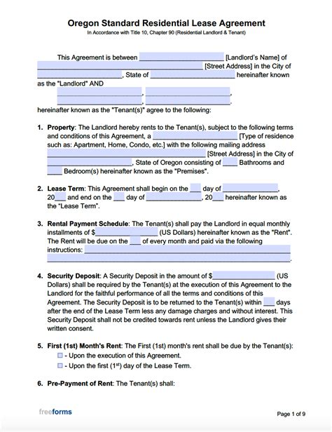 Oregon Lease Agreement Template