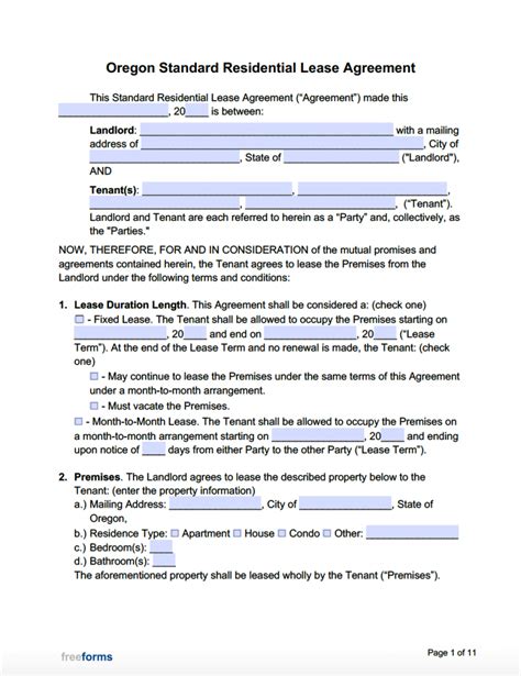 Oregon Rental Agreement Template