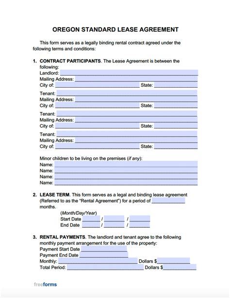 Oregon Tenant Lease Agreement Template