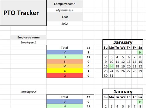 PTO tracker Excel template