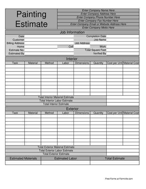 Paint Estimate Template PDF