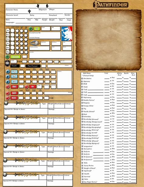 Pathfinder Character Sheet Template