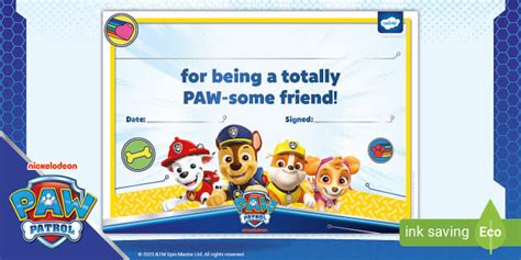 Paw Patrol certificate