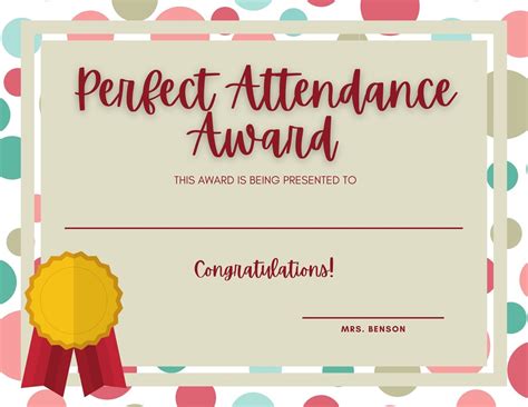 Perfect Attendance Certificate Template Example For Students