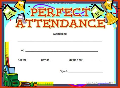 Perfect Attendance Certificate Template PDF Example