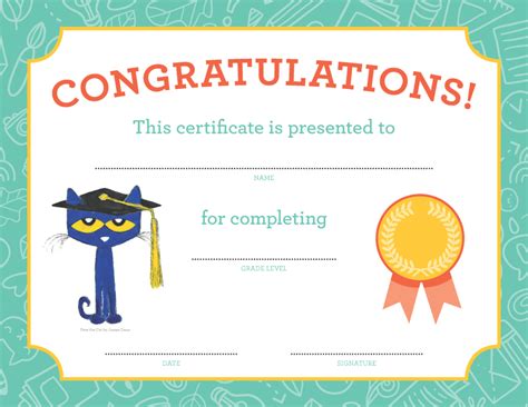 Pete the Cat Certificate