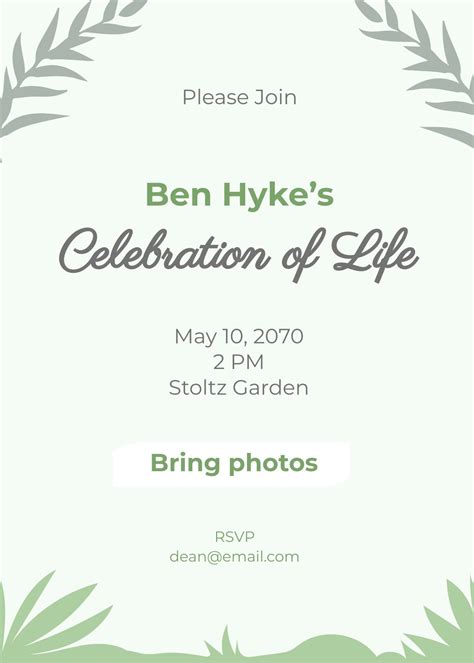 Photo Based Celebration of Life Invitation Template