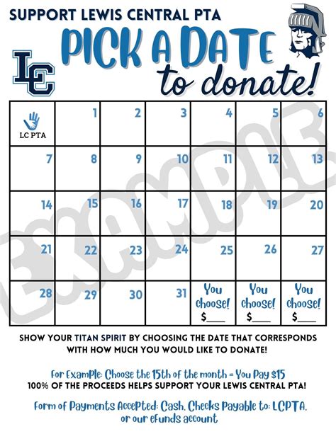 Pick A Date Calendar Fundraiser Example