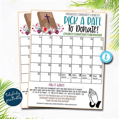 Pick A Date To Donate Calendar Template Digital