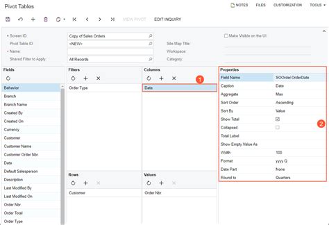 Configuring the Pivot Table