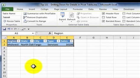 Pivot Table Drill Down Feature