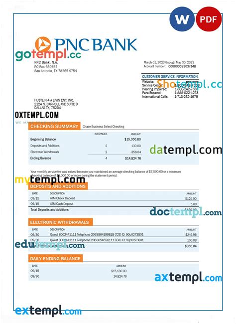 PNC Bank Statement Template Benefits