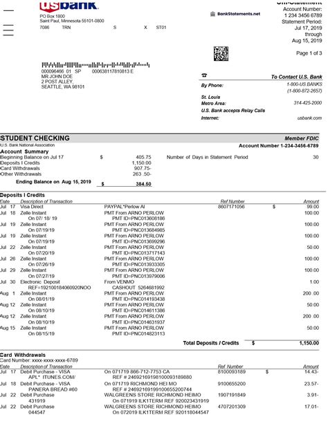 PNC Bank Statement Template Example Format