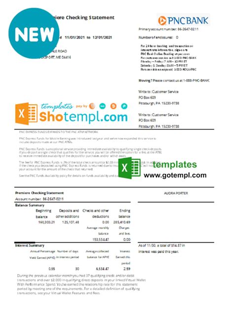 PNC Bank Statement Template FAQs Example