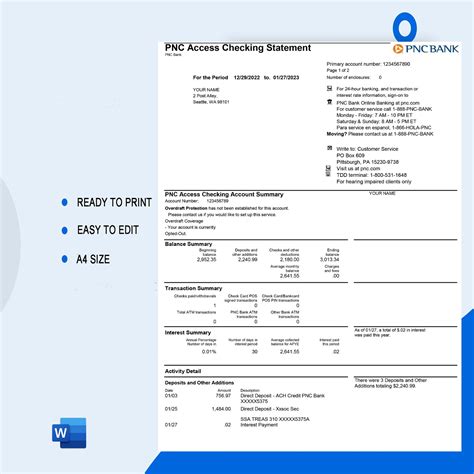 PNC Bank Statement Template Format