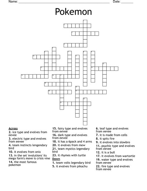 Pokémon Crossword Puzzle