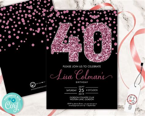 Image of a polka dot fun 40th birthday invitation template