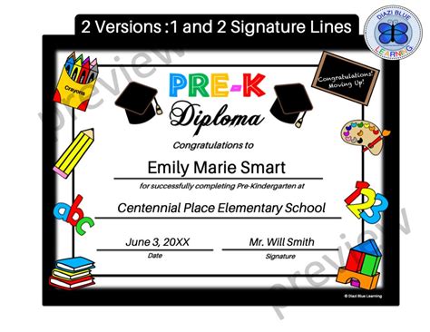 Pre K Graduation Diploma Template