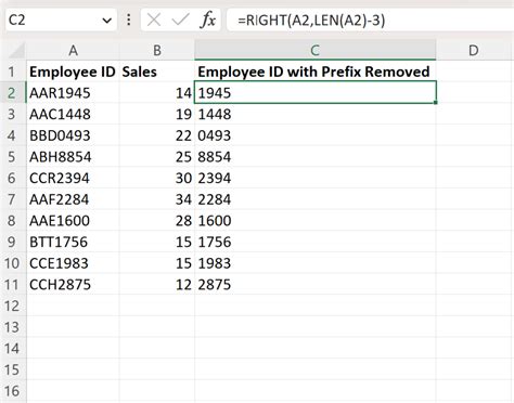 Prefix Removal in Excel Example 1