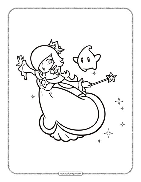 Princess Rosalina coloring page with a beautiful dress and a kind smile