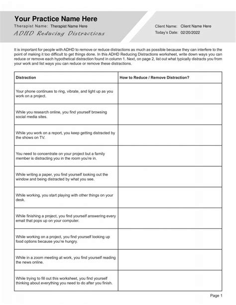 Printable ADHD worksheets for adults