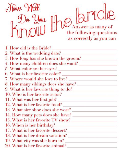 Printable Bridal Shower Games