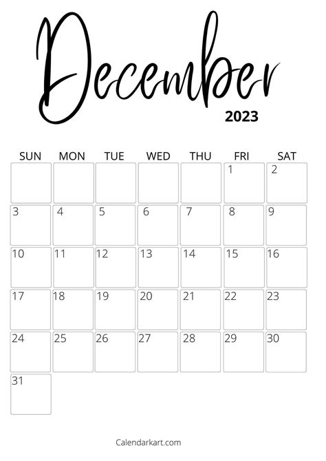 Printable December calendar template