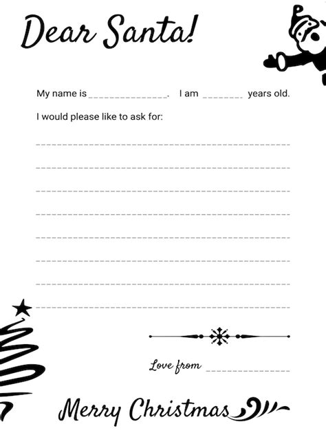 Printable Letter to Santa Template Black and White