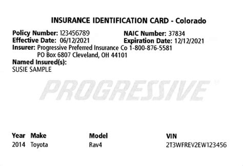 Progressive Insurance Card Template Example 2