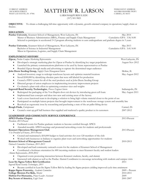 Purdue Krannert Resume Template Example