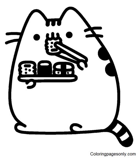 Pusheen sushi coloring pages