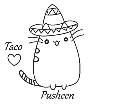 Pusheen taco coloring pages