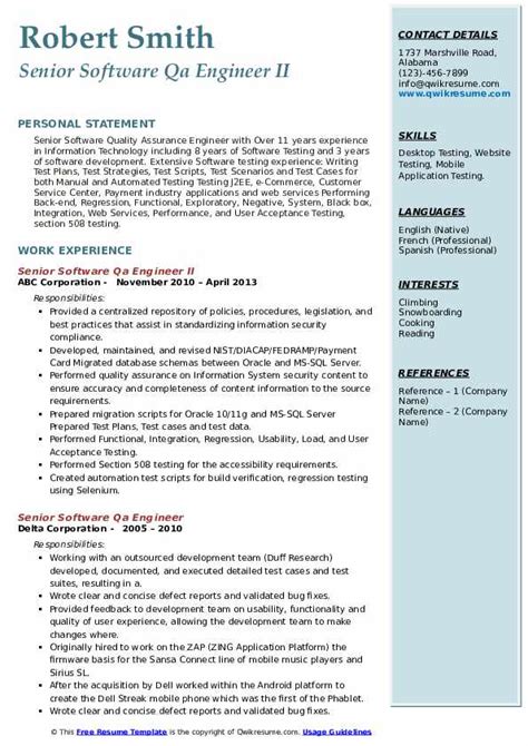 QA Engineer Resume Templates