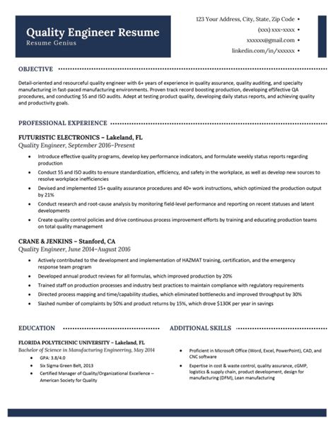 QA Engineer Resume Templates Layout