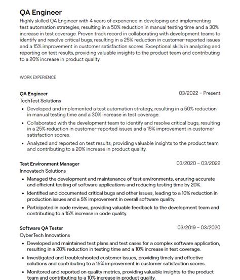 QA Engineer Resume Templates Structure