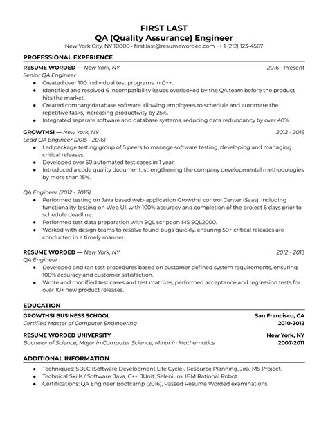 QA Engineer Resume Templates with Certification