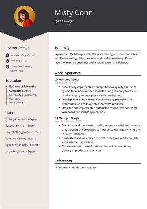 QA Manager Resume Template Section 2