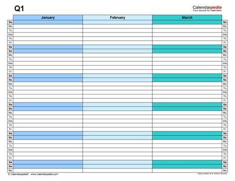 Quarterly Calendar Template 3