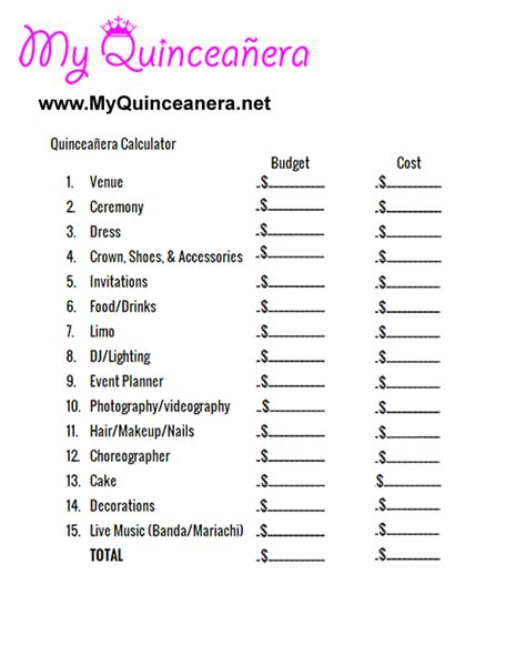 Quinceanera Padrino List Printable Template Example 10