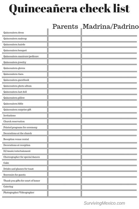 Quinceanera Padrino List Printable Template Example 4