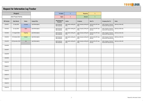 RFI Log Template with Filtering