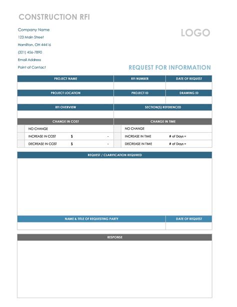 RFI Template with Customizable Columns